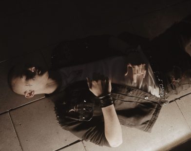 Goth punk outfit featuring leather jacket with studs and dark aesthetic fashion inspiration
